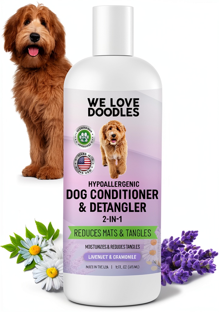 Dog being brushed with We Love Doodles conditioner